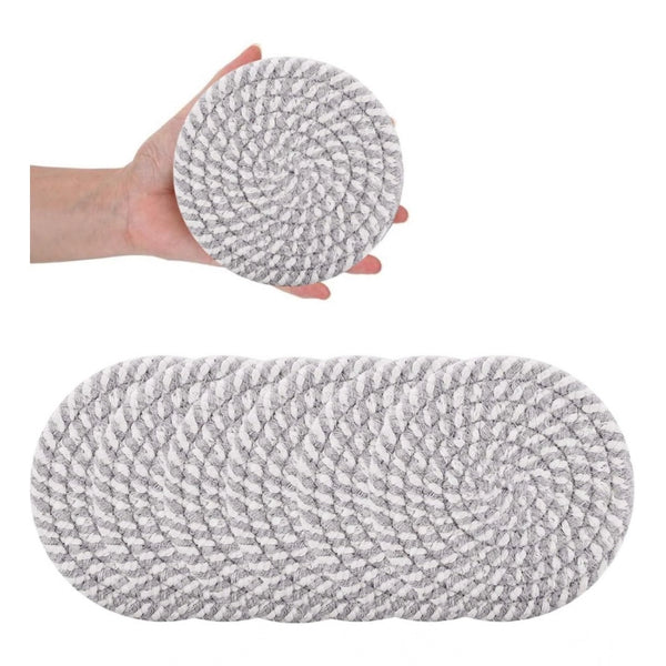 Generic Cotton Rope Drink Coasters 6 Pcs Set (Grey-White)