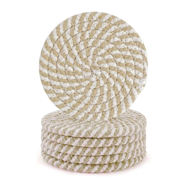 Generic Cotton Rope Drink Coasters 6 Pcs Set (Beige-White)