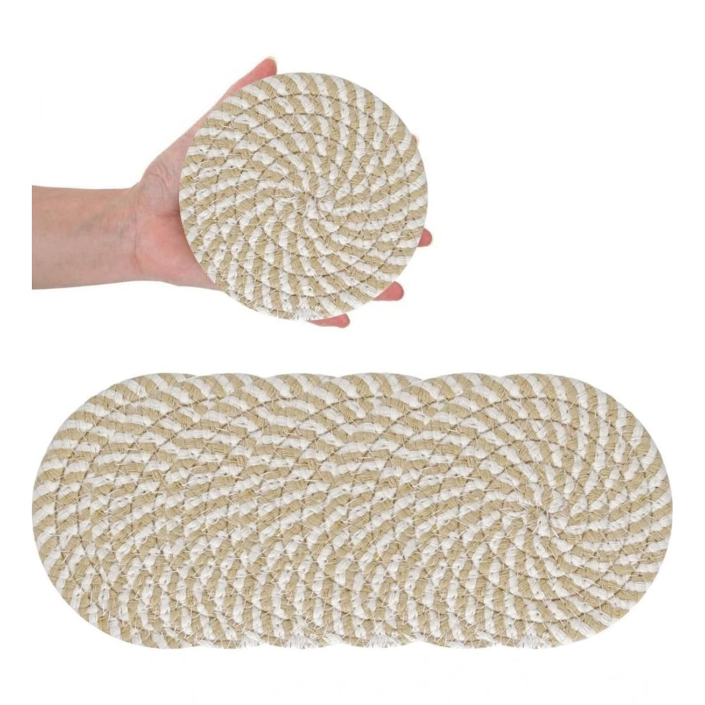Generic Cotton Rope Drink Coasters 6 Pcs Set (Beige-White)