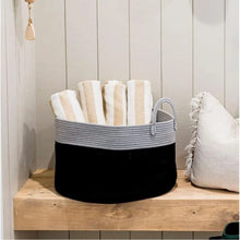 Generic Cotton Pack Of_1 14x12 Inch Laundry Storage Basket For Clothes (Grey-Black)