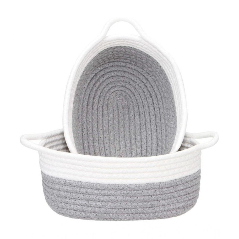 Generic Cotton Grey White 2 Pcs Storage Basket For Clothes (Grey-White)
