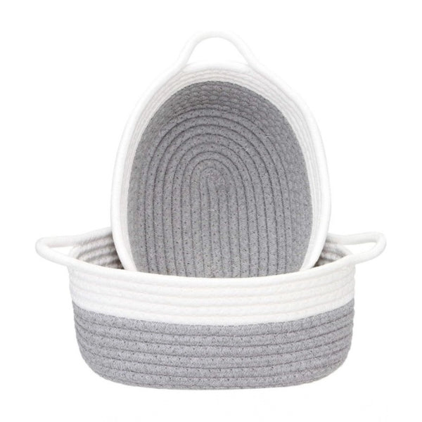 Generic Cotton Grey White 2 Pcs Storage Basket For Clothes (Grey-White)