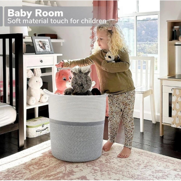 Generic Cotton Pack Of_1 12x14 Inch Storage Basket For Clothes (Grey-White)