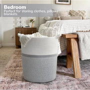 Generic Cotton Pack Of_1 12x14 Inch Storage Basket For Clothes (Grey-White)