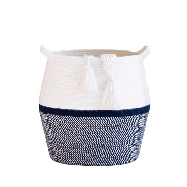 Generic Cotton Matka 14x12 Inch Storage Basket For Clothes With Out Lid (Gray-White)