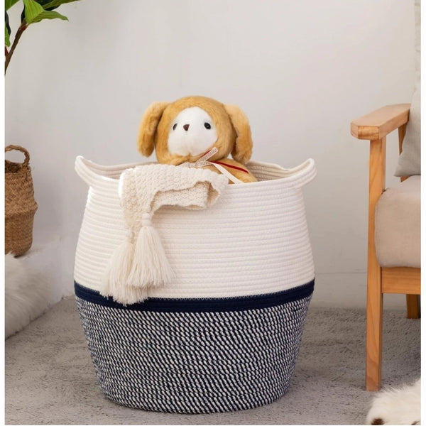 Generic Cotton Matka 14x12 Inch Storage Basket For Clothes With Out Lid (Gray-White)
