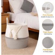 Generic Cotton Matka With Handle 14x12 Inch Storage Basket For Clothes With Out Lid (Gray-White)