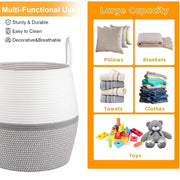 Generic Cotton Matka With Handle 14x12 Inch Storage Basket For Clothes With Out Lid (Gray-White)