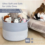 Generic Cotton Pack Of_1 16x14 Inch Storage Basket For Clothes With Out Lid (Blue-White)