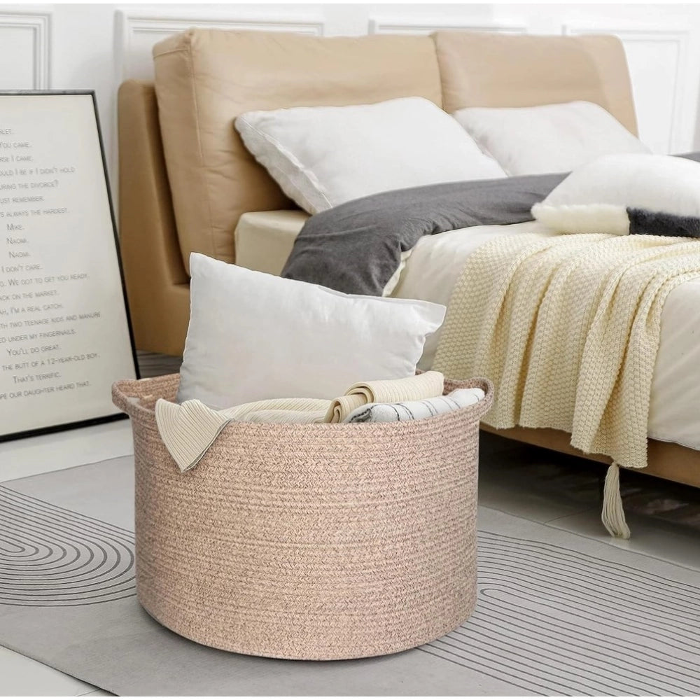 Generic Cotton Pack Of_1 14x12 Inch Storage Basket For Clothes With Out Lid (Kidi)