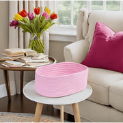 Generic Cotton Oval 10x7x5 Inch Bedside Organizer With Out Lid (Pink)
