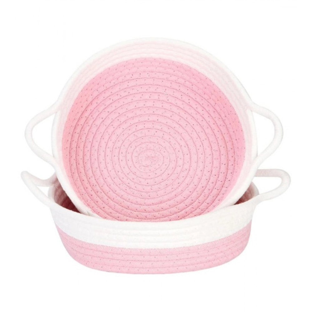 Generic Cotton White Basket 2 Pcs Storage Basket For Clothes (Pink-White)