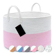 Generic Cotton Pack Of_1 14x12 Inch Laundry Storage Basket For Clothes (Pink-White)