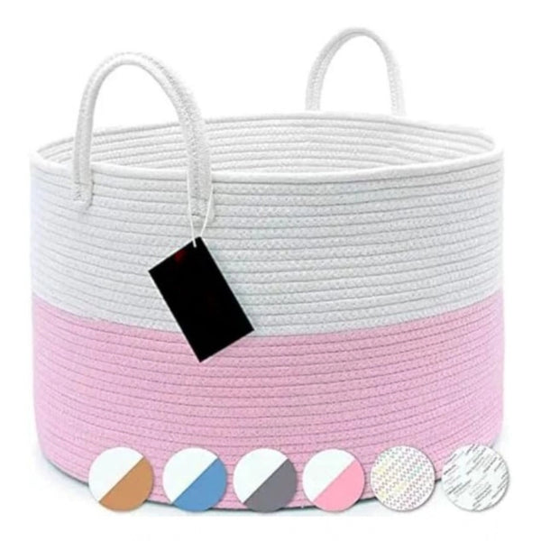 Generic Cotton Pack Of_1 14x12 Inch Laundry Storage Basket For Clothes (Pink-White)