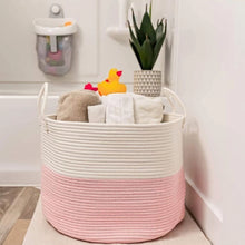 Generic Cotton Pack Of_1 14x12 Inch Laundry Storage Basket For Clothes (Pink-White)