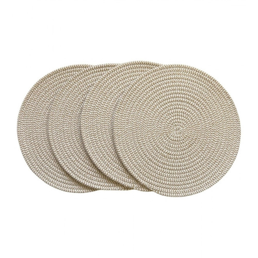Generic Cotton Dining Table Round Placemat Mats Set of 4 (Beige-White)