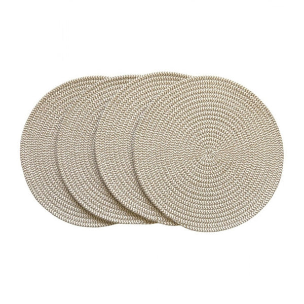 Generic Cotton Dining Table Round Placemat Mats Set of 4 (Beige-White)
