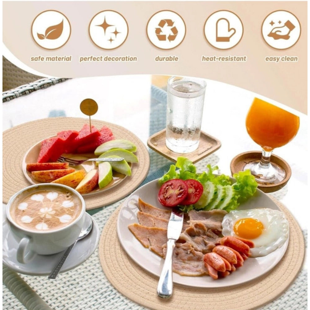 Generic Cotton Dining Table Round Placemat Mats Set of 4 (Cream)