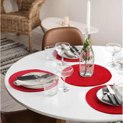Generic Cotton Dining Table Round Placemat Mats Set of 4 (Red)