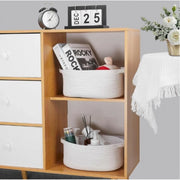 Generic Cotton 10x7x4 Inch2 Pcs Oval Storage Basket For Clothes (White)