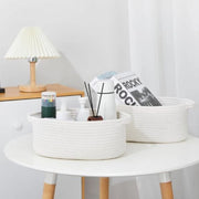 Generic Cotton 10x7x4 Inch2 Pcs Oval Storage Basket For Clothes (White)