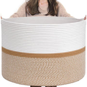 Generic Cotton Dori 16x14 Inch Storage Basket For Clothes With Out Lid (White-Beige-White)