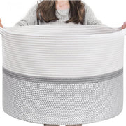 Generic Cotton Dori 16x14 Inch Storage Basket For Clothes With Out Lid (White-Gray-White)