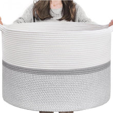 Generic Cotton Dori 16x14 Inch Storage Basket For Clothes With Out Lid (White-Gray-White)