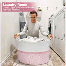Generic Cotton Dori 16x14 Inch Storage Basket For Clothes With Out Lid (White-Pink-White)