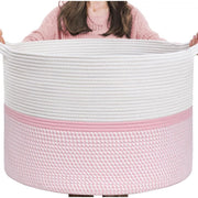 Generic Cotton Dori 16x14 Inch Storage Basket For Clothes With Out Lid (White-Pink-White)