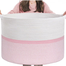 Generic Cotton Dori 16x14 Inch Storage Basket For Clothes With Out Lid (White-Pink-White)