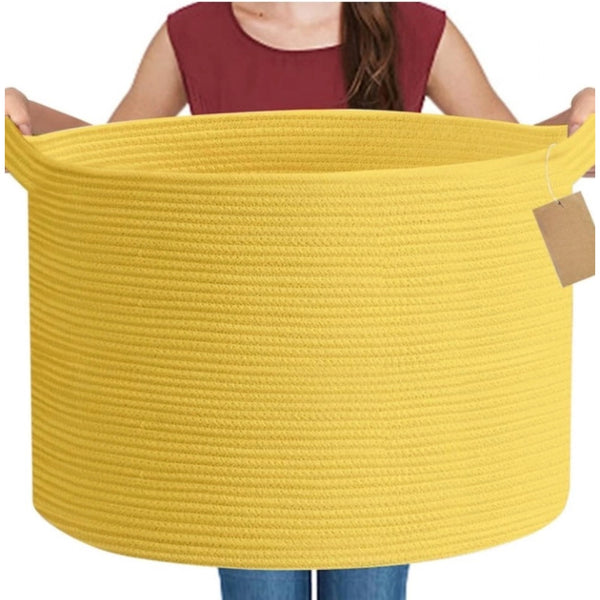 Generic Cotton Pack Of_1 14x12 Inch Storage Basket For Clothes With Out Lid (Yellow)
