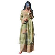 Generic Women's Silk Embroidered 3/4th Sleeve Round Kurti With Sharara Pant and Dupatta Set (Green)