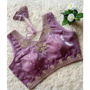 Generic Women's Silk Embroidered V-Neck Sleeveless Readymade Padded Blouse (Purple, Size 38)