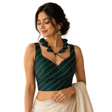 Generic Women's Silk Embellished Sweetheart Neck Sleeveless Readymade Padded Blouse (Green, Size 38)