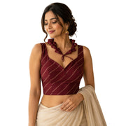 Generic Women's Silk Embellished Sweetheart Neck Sleeveless Readymade Padded Blouse (Maroon, Size 38)
