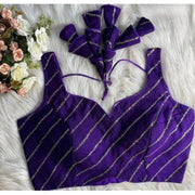 Generic Women's Silk Embellished Sweetheart Neck Sleeveless Readymade Padded Blouse (Purple, Size 38)