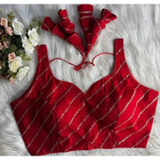 Generic Women's Silk Embellished Sweetheart Neck Sleeveless Readymade Padded Blouse (Red, Size 38)