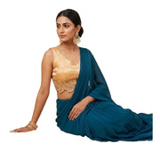 Generic Women's Silk Embroidered Sweetheart Neck Sleeveless Readymade Padded Blouse (Gold, Size 38)