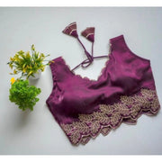 Generic Women's Silk Embroidered Sweetheart Neck Sleeveless Readymade Padded Blouse (Wine, Size 38)