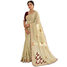 Generic Women's Star Georgette Embellished Saree With Unstitched Blouse 5.5Mtr (Beige-Maroon)