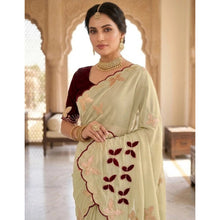 Generic Women's Star Georgette Embellished Saree With Unstitched Blouse 5.5Mtr (Beige-Maroon)