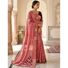 Generic Women's Star Georgette Embellished Saree With Unstitched Blouse 5.5Mtr (Dusty Coral-Maroon)