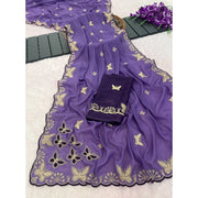 Generic Women's Star Georgette Embellished Saree With Unstitched Blouse 5.5Mtr (Lavender)