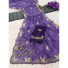 Generic Women's Star Georgette Embellished Saree With Unstitched Blouse 5.5Mtr (Lavender)