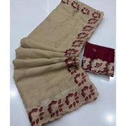 Generic Women's Star Georgette Embroidered Saree With Unstitched Blouse 5.5Mtr (Beige)