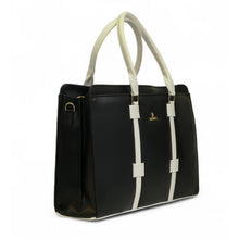 Generic Women's Polyurethane Solid Structured Shoulder Tote Handbag (Black-Cream)