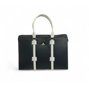 Generic Women's Polyurethane Solid Structured Shoulder Tote Handbag (Black-Cream)