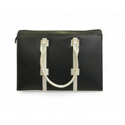 Generic Women's Polyurethane Solid Structured Shoulder Tote Handbag (Black-Cream)