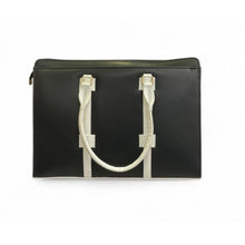 Generic Women's Polyurethane Solid Structured Shoulder Tote Handbag (Black-Cream)